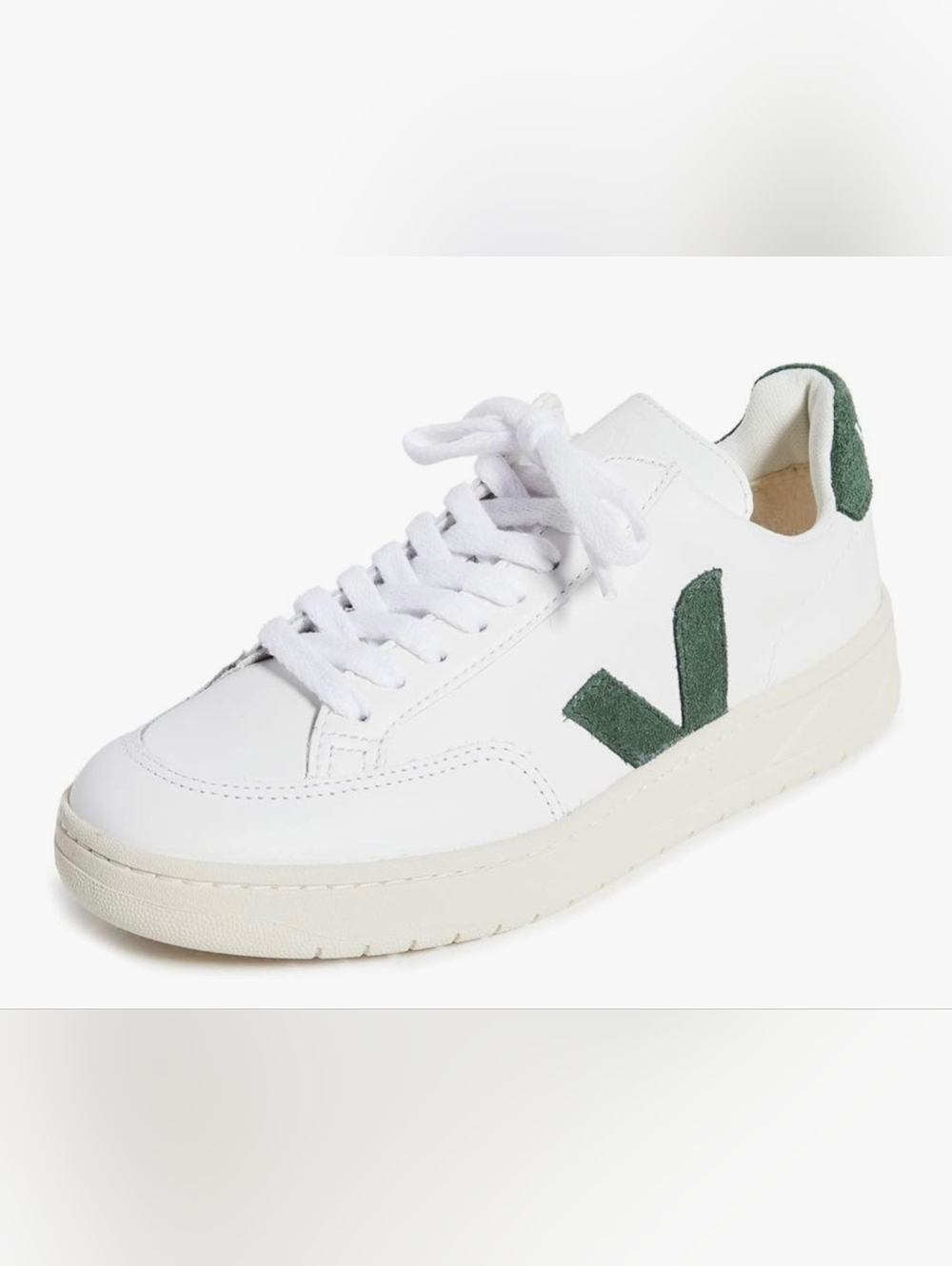 Veja V-12 Leather Sneakers in the Extra White/Cyprus colorway, US 8